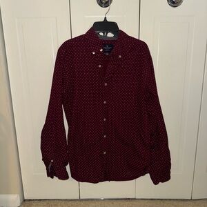2/$15 American Eagle AE Burgundy Polka Dot Button-Up Shirt